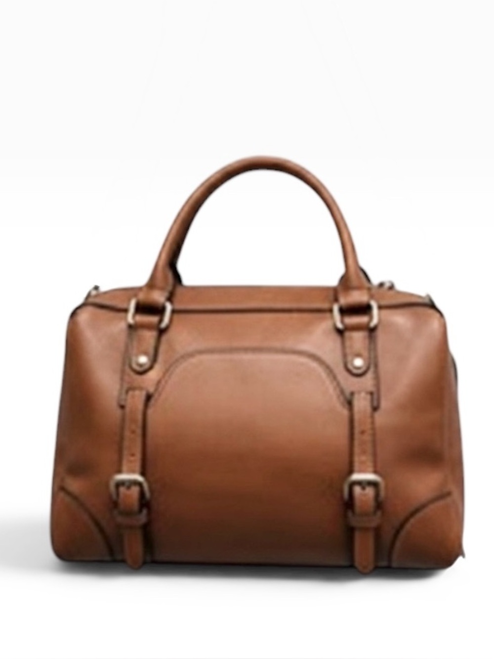 Satchel Handbag Double Top Handle Zip Close Brown/Camel